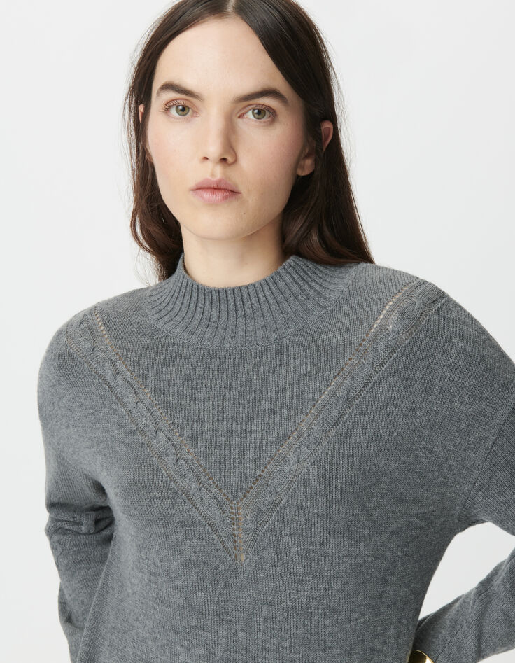 Robe pull grise tricot torsades placées Femme-6 Robe pull grise tricot torsades placées Femme-6