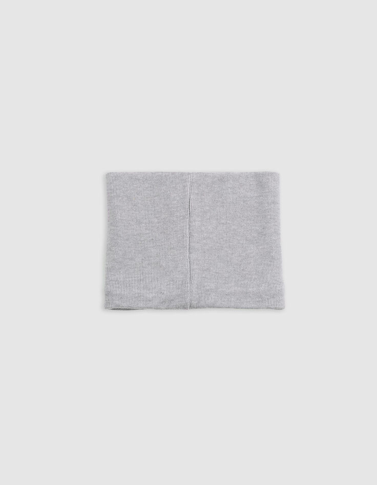 Boy's grey recycled knit rubber logo snood-3 Boy's grey recycled knit rubber logo snood-3