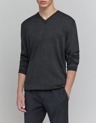 Jersey de punto con cuello en V antracita para hombre - IKKS