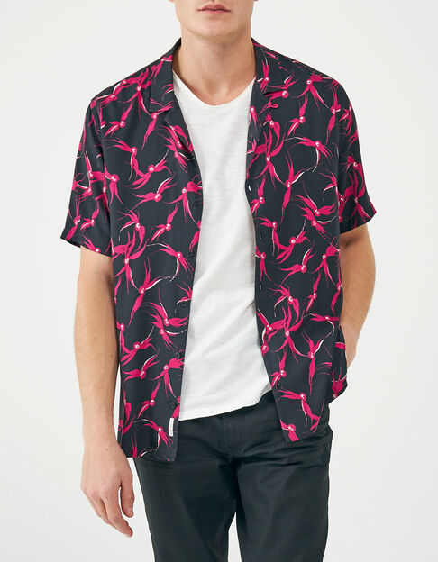Chemise REGULAR noire imprimé floral pink Homme