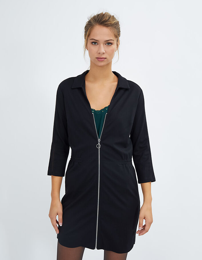 I.Code black zipped dress with embroidered sleeves & sides - I.CODE