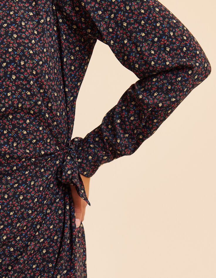 Robe longue noire imprim&eacute; floral d'hiver I.Code-4