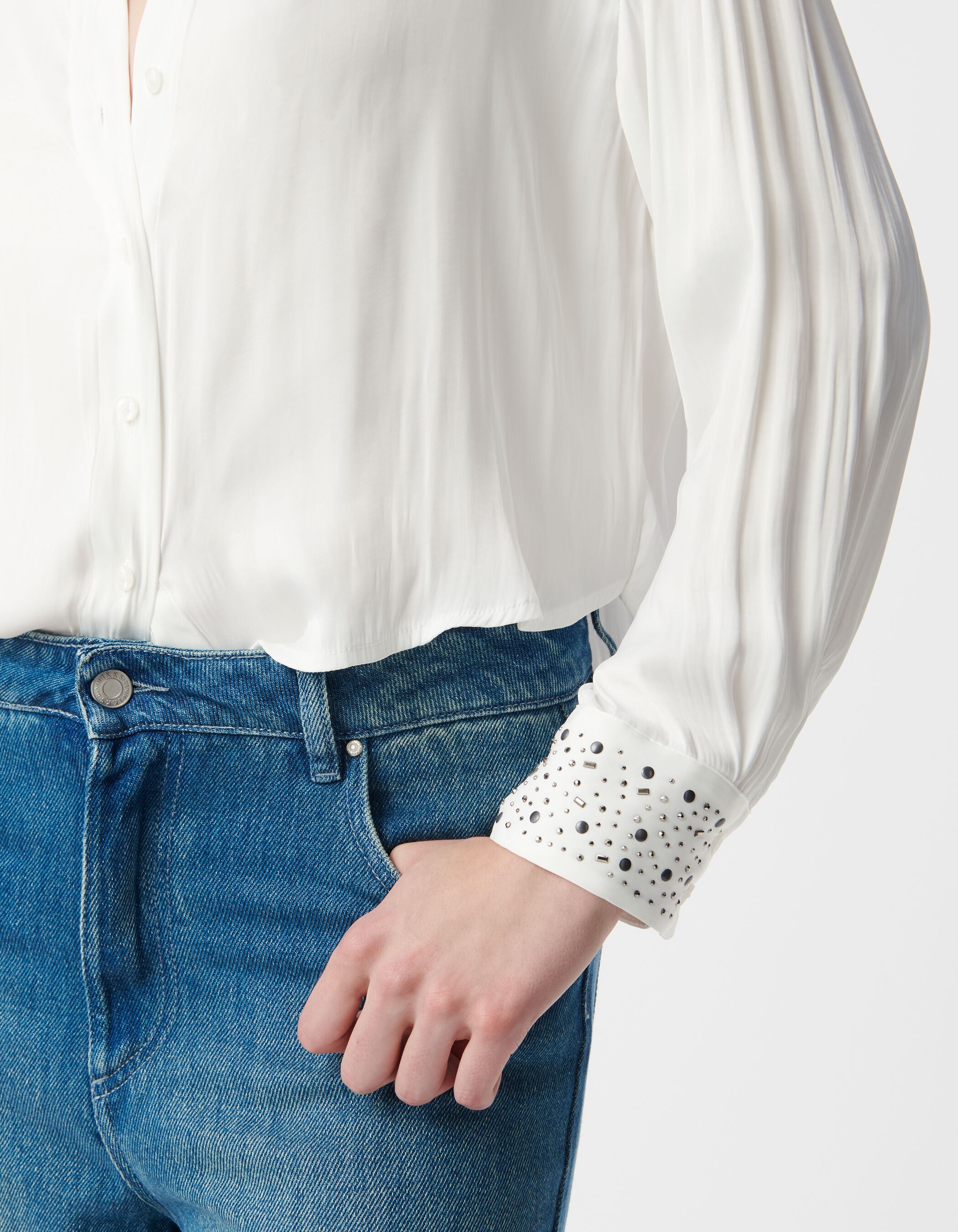 Chemise blanc casse recyclee decor clous et strass Femme IKKS