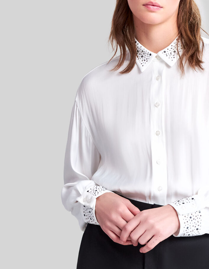 Women's off-white recycled shirt with studs and diamanté - IKKS