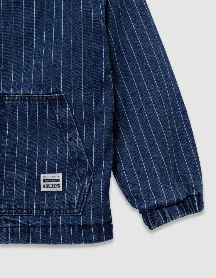 Blue denim hooded jacket with tennis stripes for boy-4