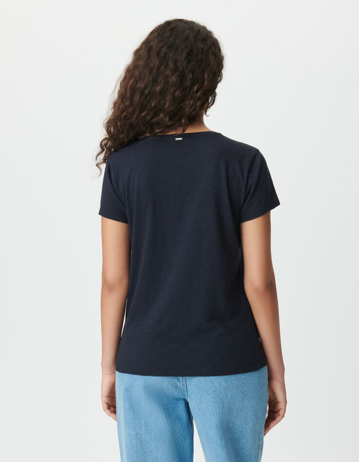 Women’s navy organic cotton T-shirt, embroidered chevrons-3