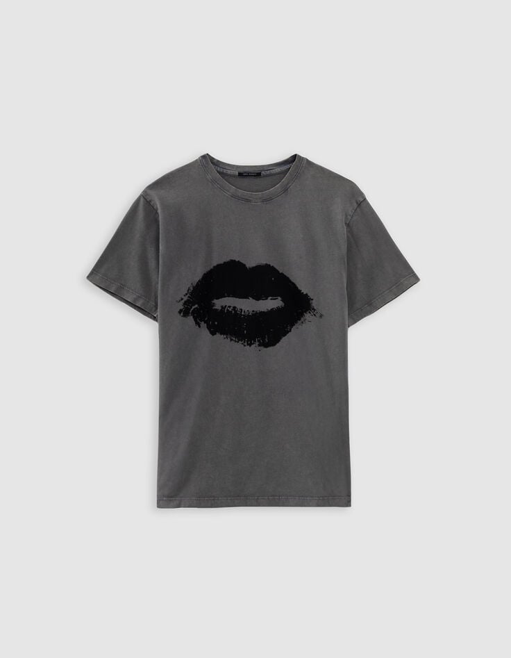 Grey crew neck T-shirt with XL mouth image-5 Grey crew neck T-shirt with XL mouth image-5