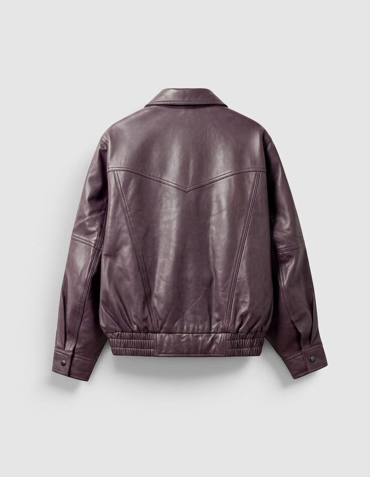 Bomber cuir bordeaux oversize Femme-7