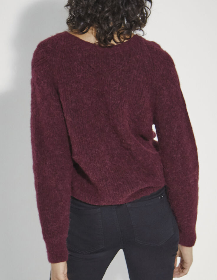 Pull réversible en maille ajourée bordeau femme-3