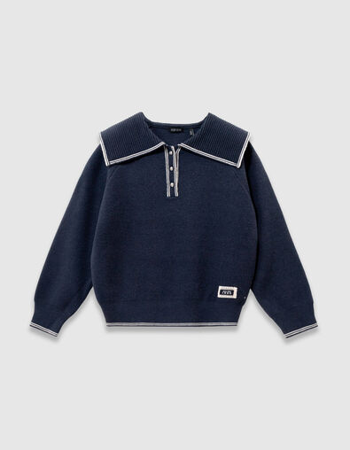 Jersey azul marino de punto con cuello marinero para ni&ntilde;a - IKKS