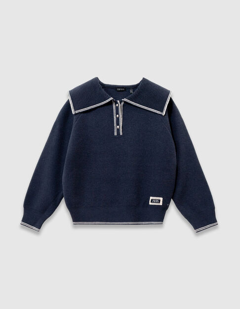 Marineblauer Pullover mit Matrosenkragen f&uuml;r M&auml;dchen - IKKS