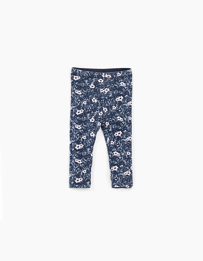 Baby girls' navy and flower print reversible leggings - IKKS