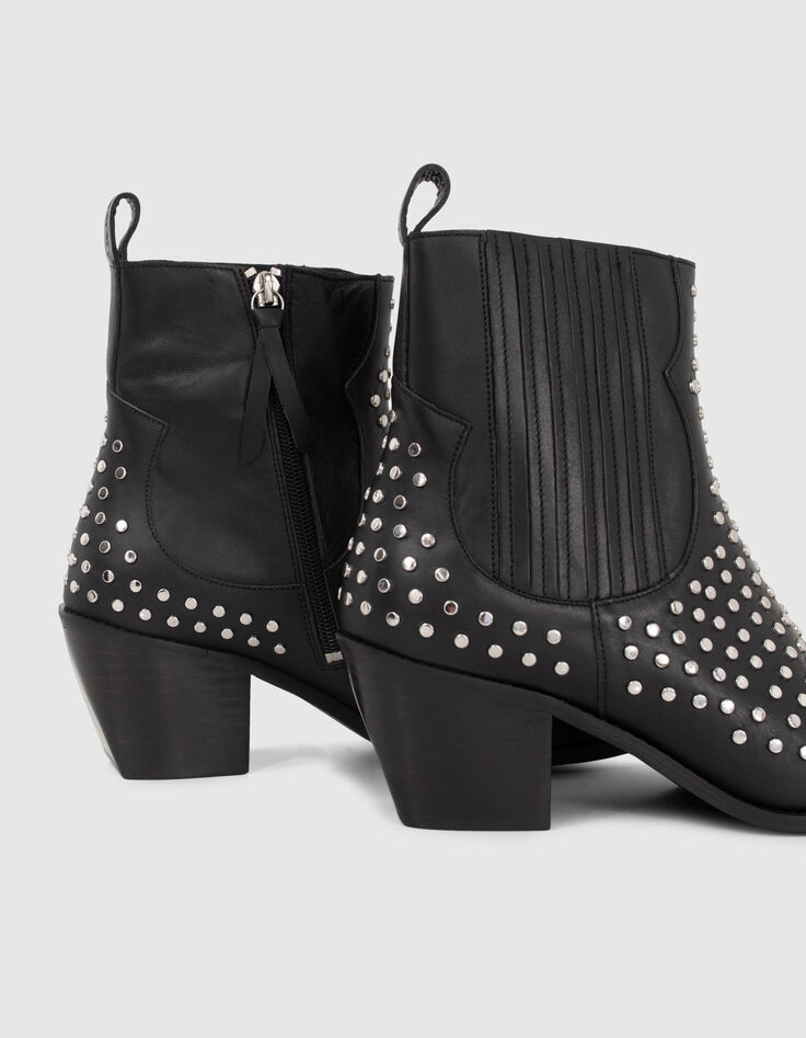 Boots chelsea en cuir coloris noir clous allover femme-5