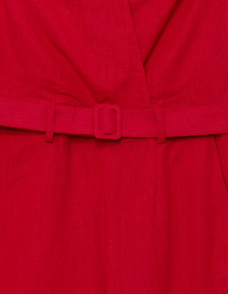 Combinaison rouge cache-coeur ceintur&eacute;e Femme-7