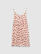 Roze jurk fijne schouderbandjes voile mondprint Dames-5