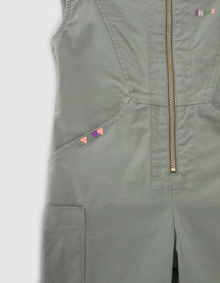 Girls' khaki jumpsuit with colour embroidery-4
