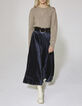 Jupe longue plissée en velours bleu marine femme-1
