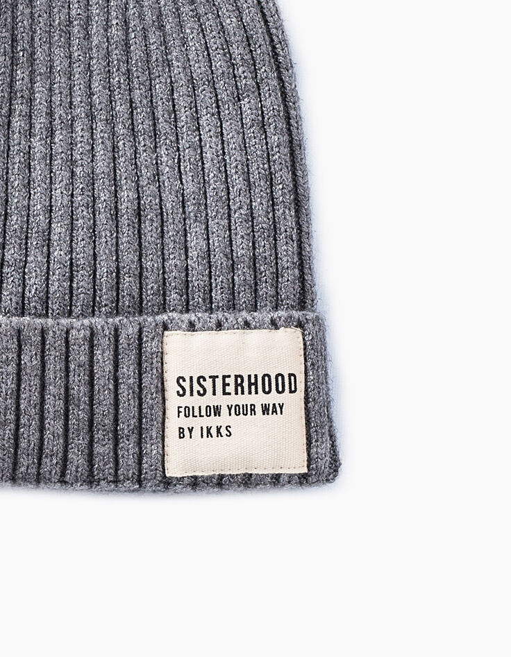 Bonnet gris tricot côtelé Sisterhood fille-2