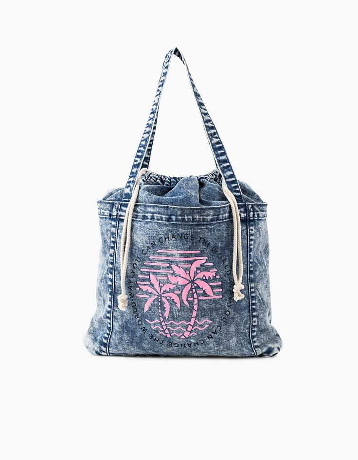 Bolso vaquero light blue con palmeras rosas niña-2
