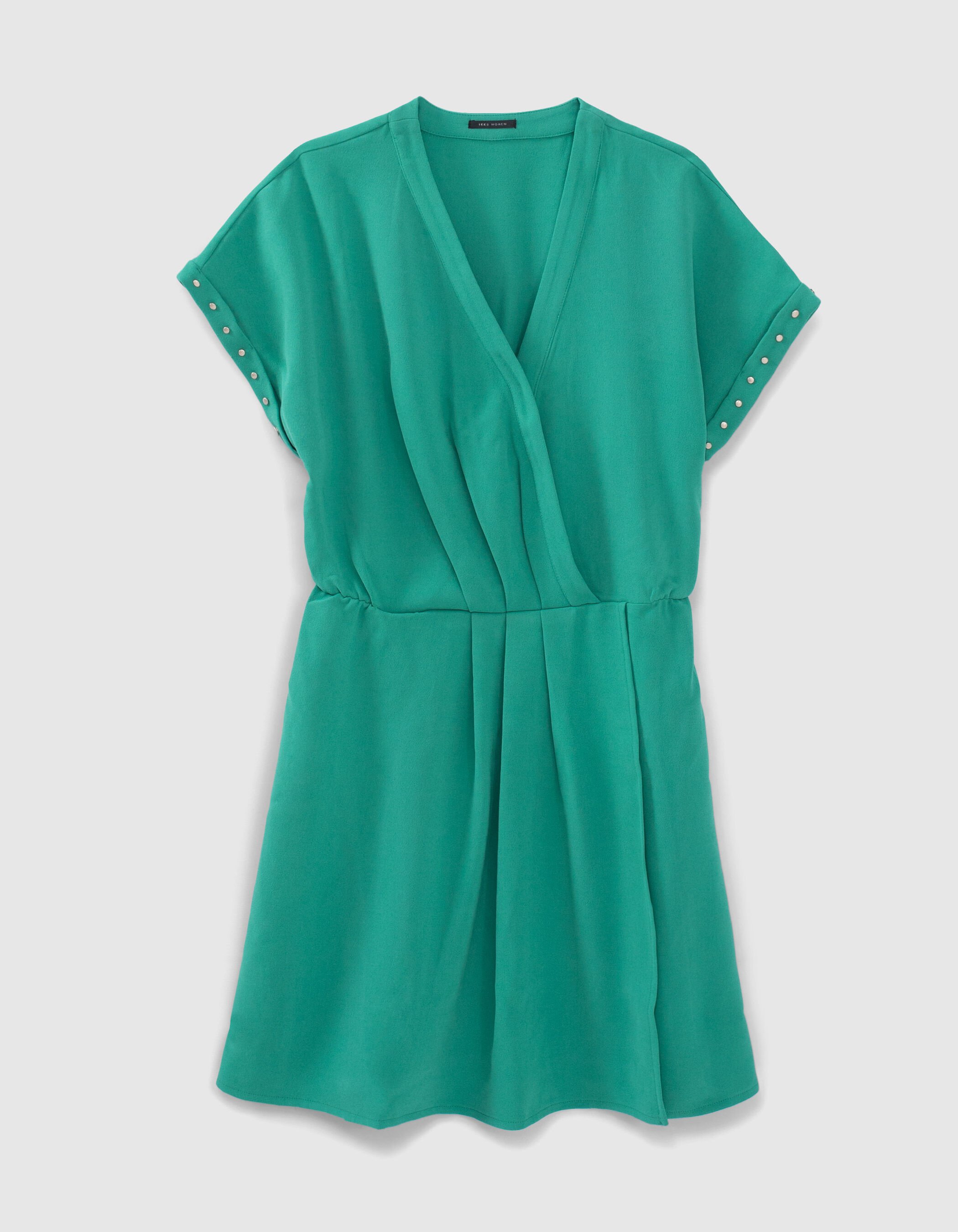 Women s green wrap dress with studded sleeves