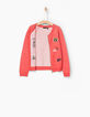 Cardigan orange fonc&eacute; brod&eacute; fille-4