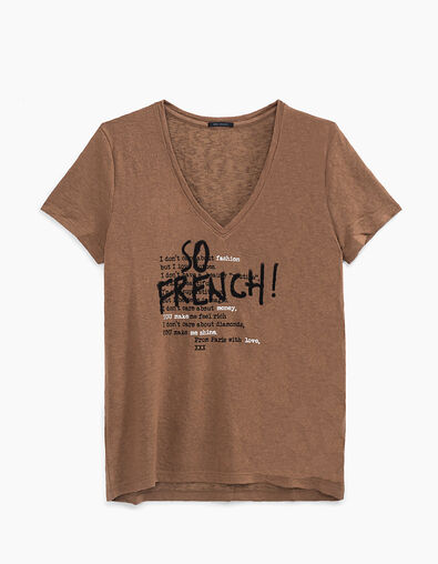Women's camel So-French graphic viscose-rich T-shirt - IKKS