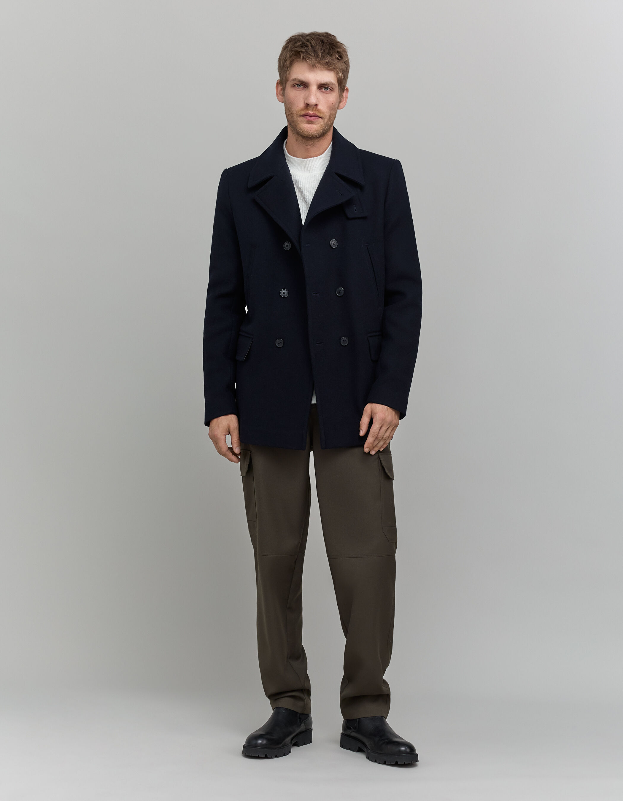 Men s navy blue woolly pea jacket IKKS