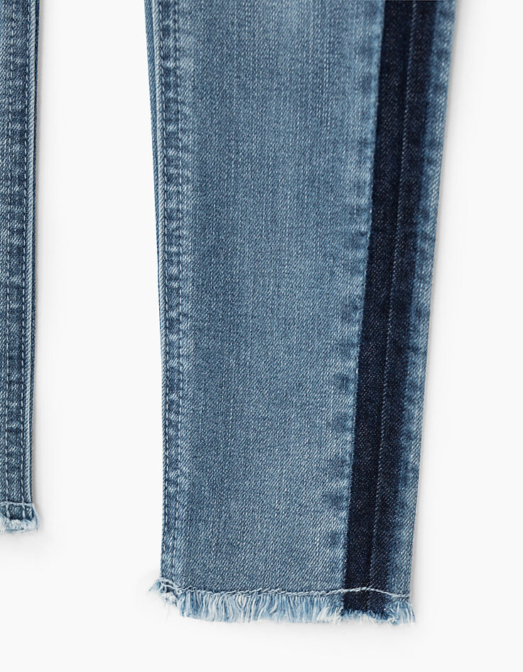 Jean skinny faded blue 7/8ème bas frangés fille-4