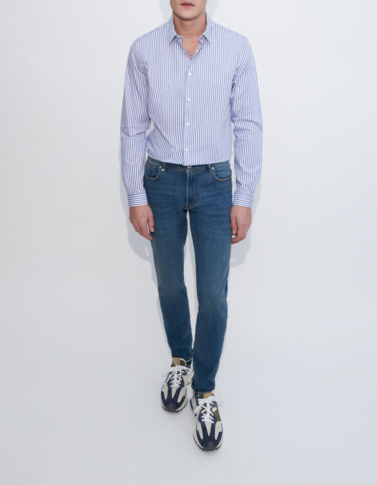 Marineblaues SLIM-Herrenhemd mit Streifen-7