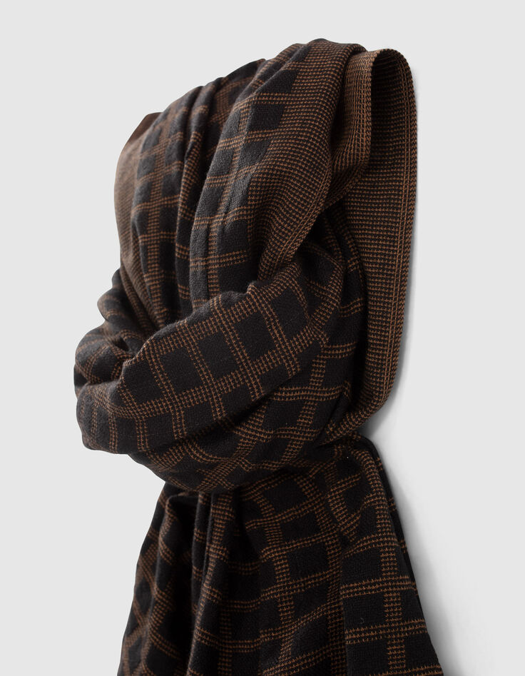 I.Code fawn and black checkerboard jacquard scarf-5