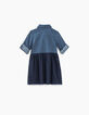 Vestido camisero índigo bi-tejido con tul niña-7