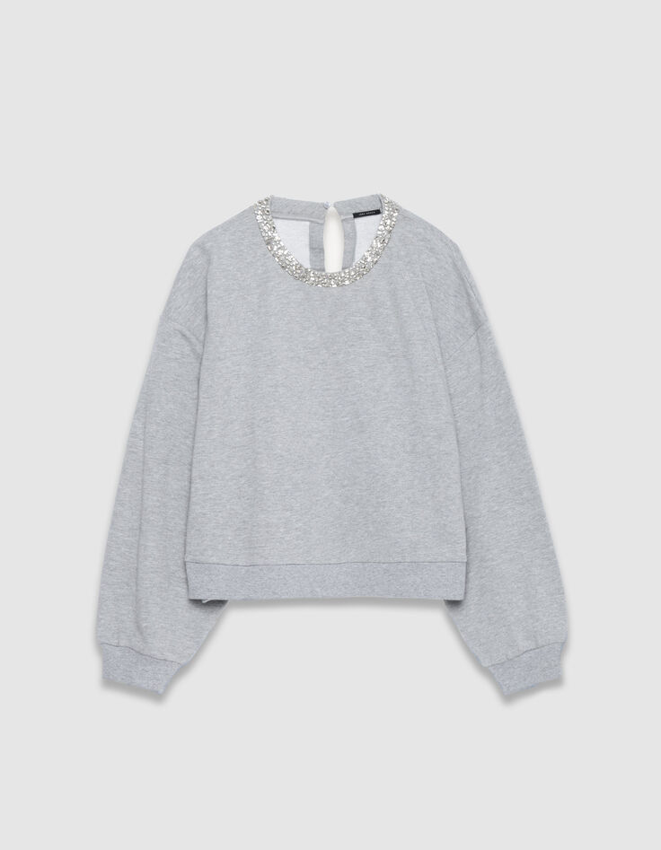 Sudadera oversize gris con cuello joya Mujer-2