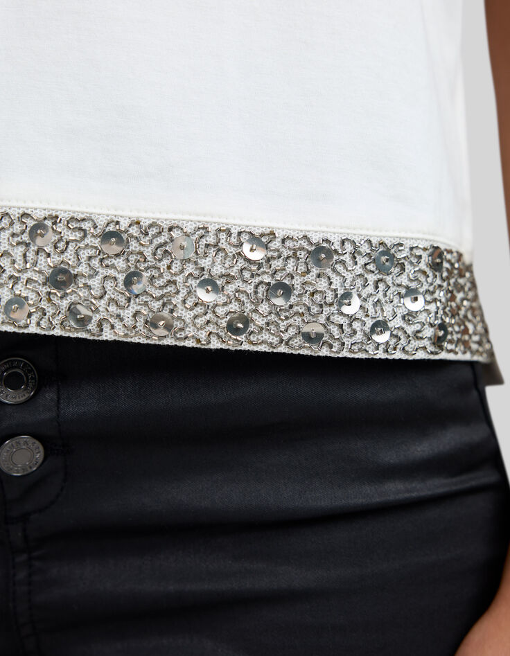 Wei&szlig;es Damen-T-Shirt aus Bio-Baumwolle mit Schmuckbesatz-4