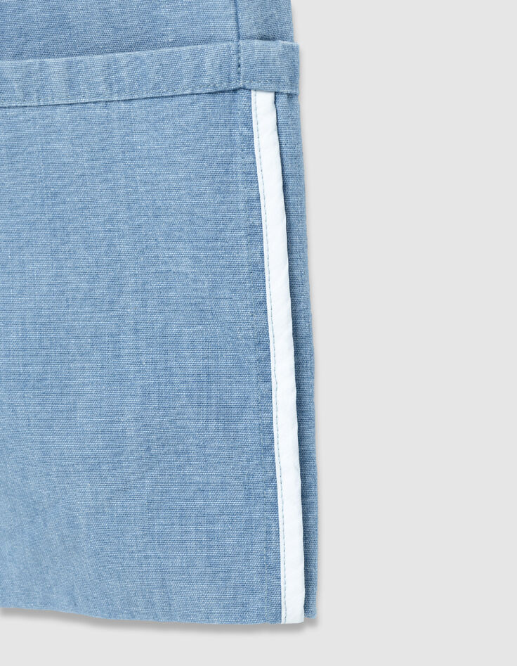 Dames blauw broekpak van biologisch katoen met brede revers-9