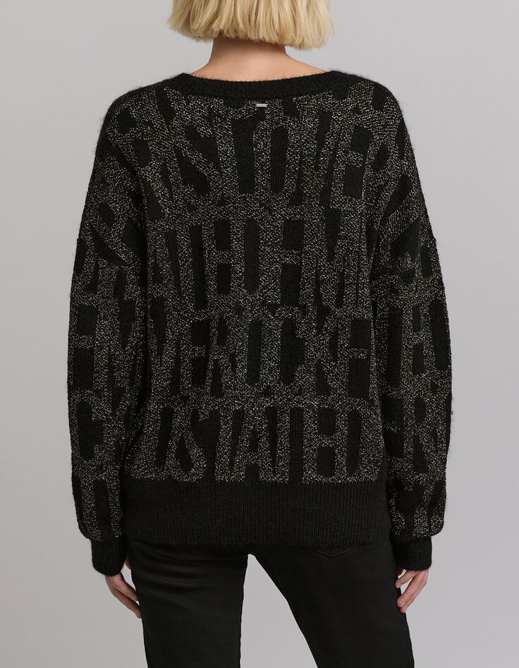 Jersey de mujer en jacquard negro con estampado caqui-3