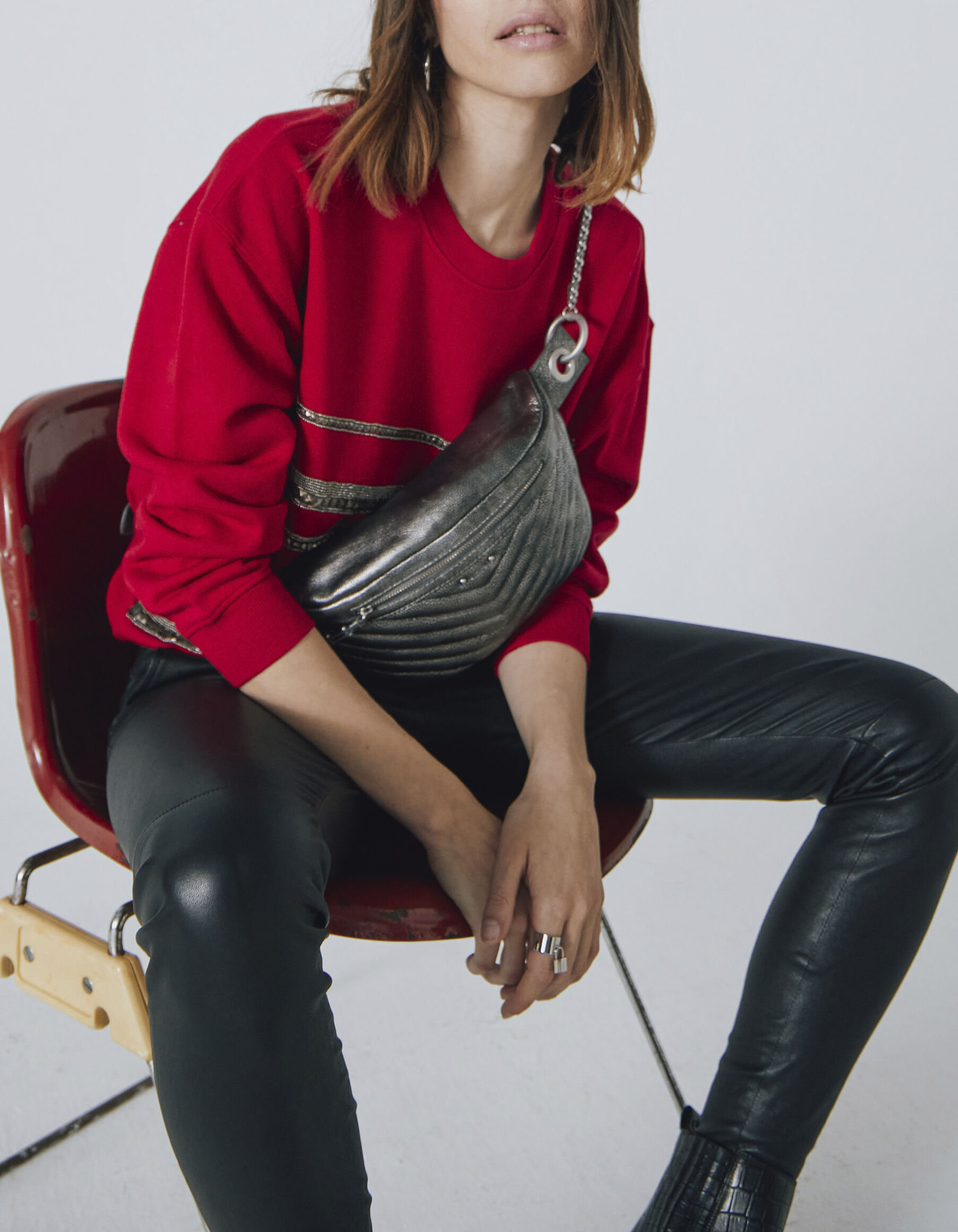 Sweat en molleton rouge motif mariniere en sequins femme IKKS