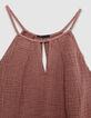 Top sans manches loose bordeaux gaze de coton Femme-8