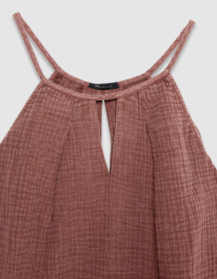 Top sans manches loose bordeaux gaze de coton Femme-8