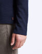 Men's navy, waffle weave, button-neck T-shirt -5