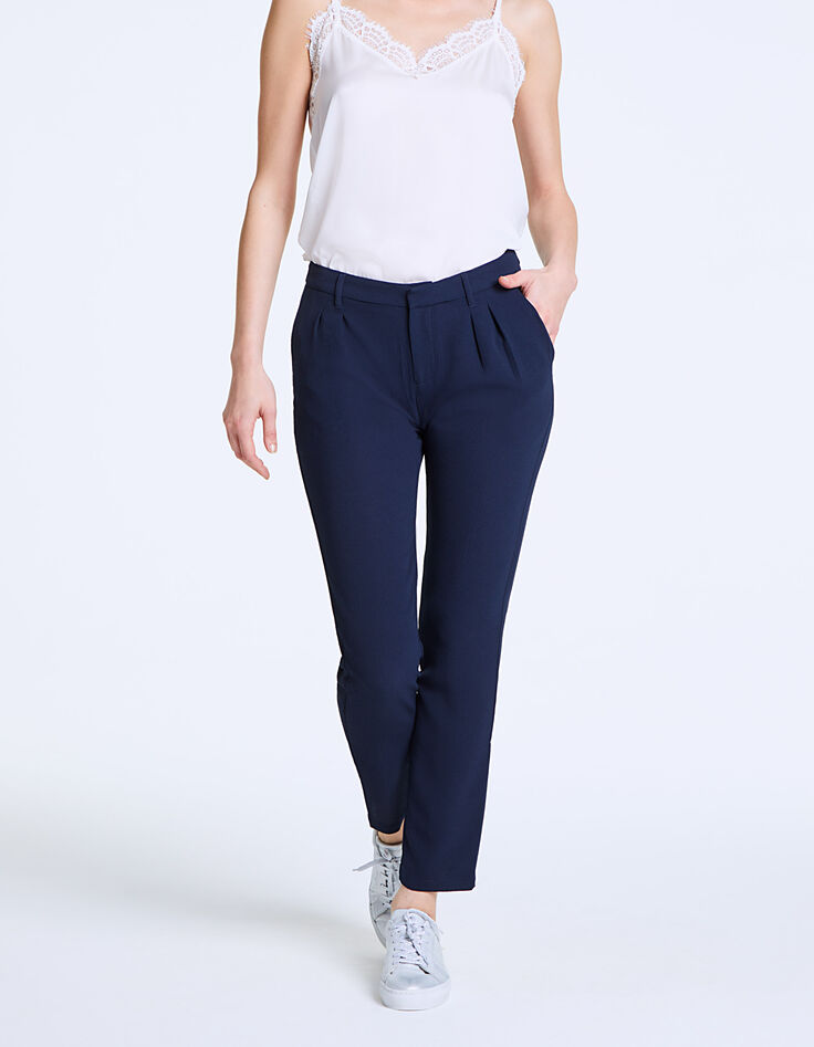 Pantalón fluido tobillero de crepé marino mujer-2