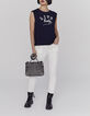 Tee-shirt en coton bleu marine visuel message surf femme-2