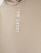 Lichtbeige sweater met kap en geborduurde tekst meisjes-5