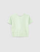 Camiseta verde menta cropped bordes acanalados lazo niña-3