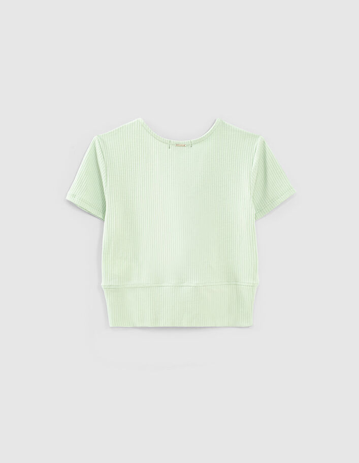 Girls’ mint ribbed cropped T-shirt with bow - IKKS
