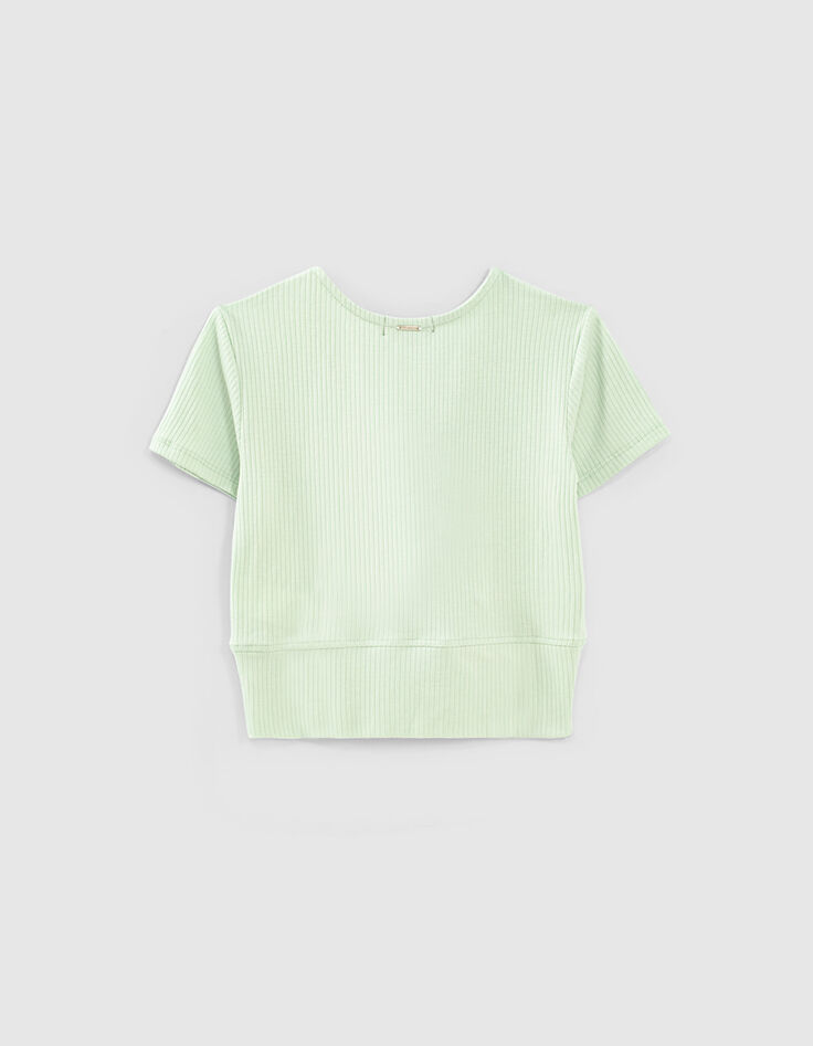 Camiseta verde menta cropped bordes acanalados lazo niña-3 Camiseta verde menta cropped bordes acanalados lazo niña-3