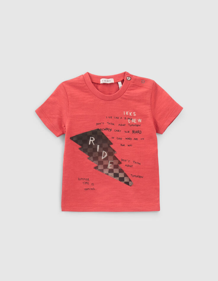 Baby boys’ red T-shirt with 3D lightning image-1