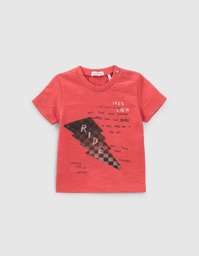 Baby boys’ red T-shirt with 3D lightning image - IKKS