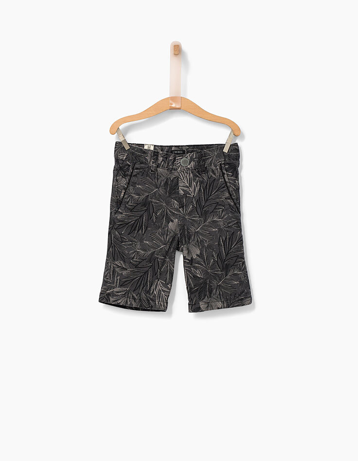 Bermudas chino negras estampado hojas niño -1