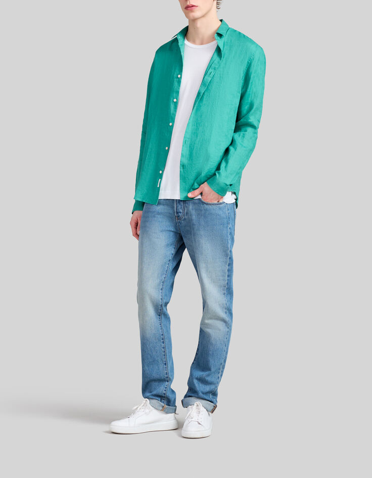 Men’s petrol pure linen SLIM shirt-1