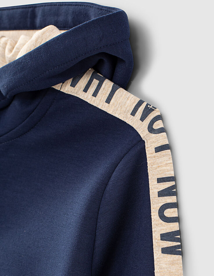 Boys’ indigo hooded cardigan with letter sleeves-7
